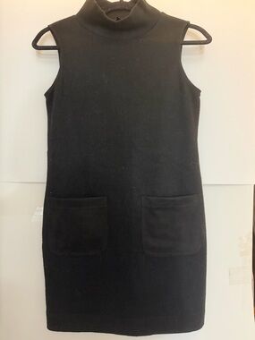 DREW Black Sleeveless Turtleneck Pocket Mini Dress